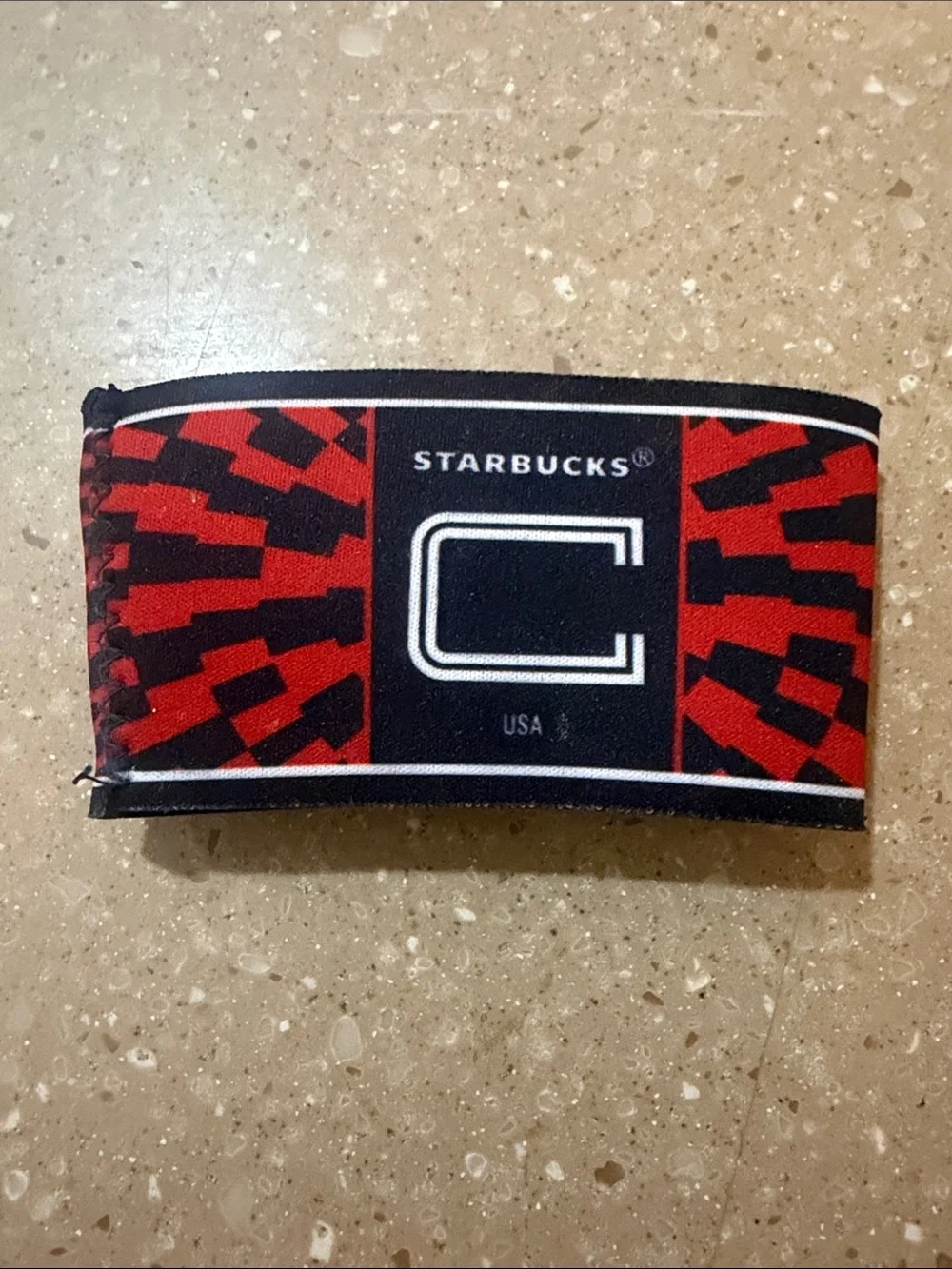 Starbucks Red and Black Cup Sleeve with Graphic C Logo